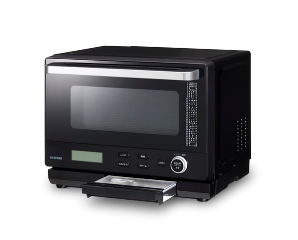 アイリスオーヤマ MS-F2601-Bの本体斜め写真。下部の給水タンクを引き出した状態を示す公式画像