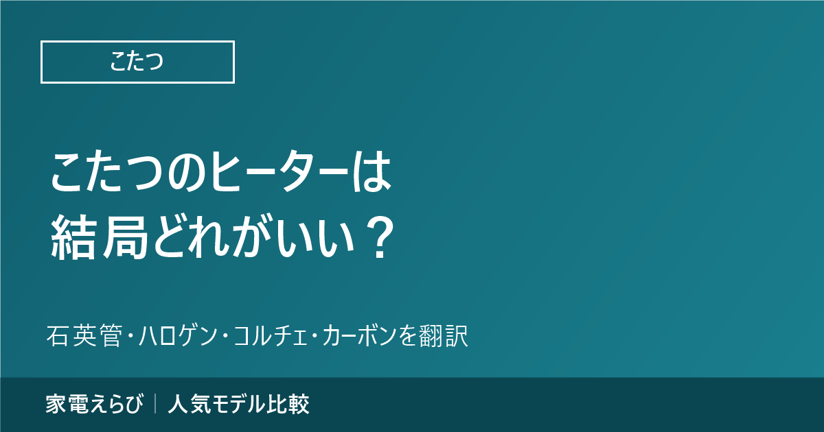 こたつヒーターの種類（石英管・ハロゲン・コルチェ・カーボン）を比較するアイキャッチ画像