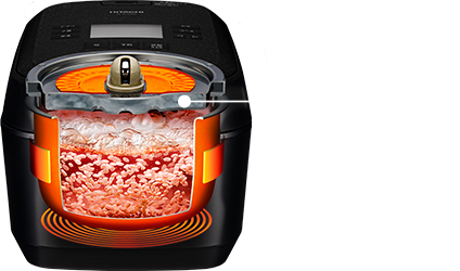 日立の蒸気カット機能と給水レスオートスチーマーの仕組みを示した説明図