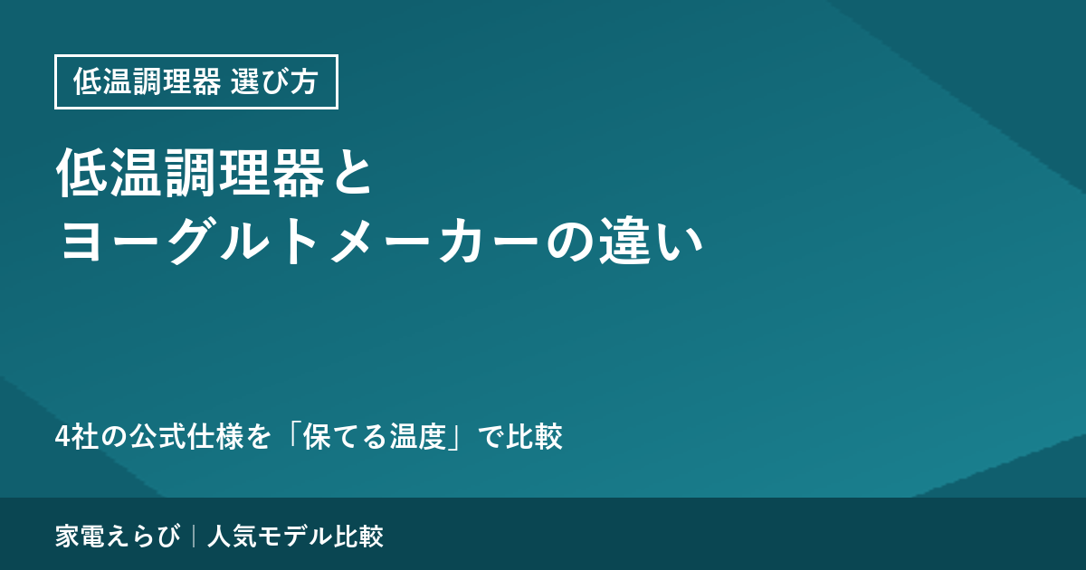 低温調理器とヨーグルトメーカーは何が違う？ 4社の公式仕様を「保てる温度」で1枚にした