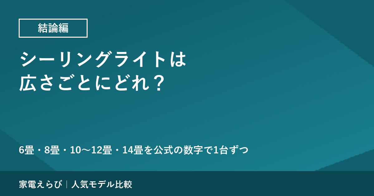 シーリングライトは広さごとにどれ？ 6畳・8畳・10〜12畳・14畳を公式の数字で1台ずつ