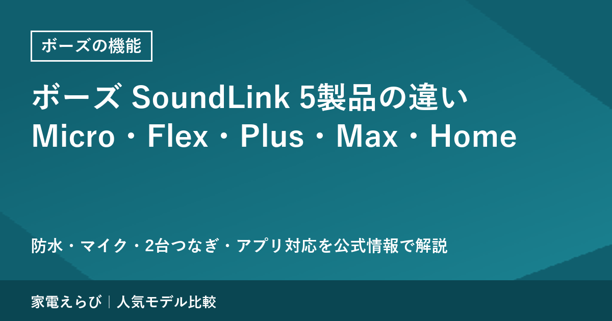 ボーズ SoundLink 5製品の違いを公式情報で解説｜Micro・Flex・Plus・Max・Home